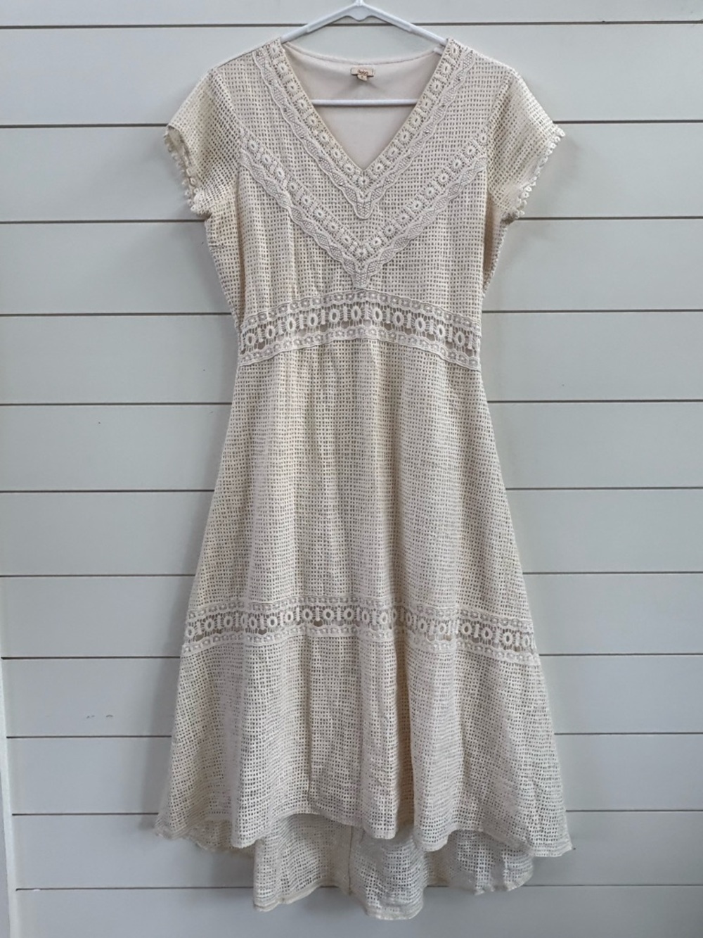 Reba Cream Crochet High-Low Lace Trim Dress